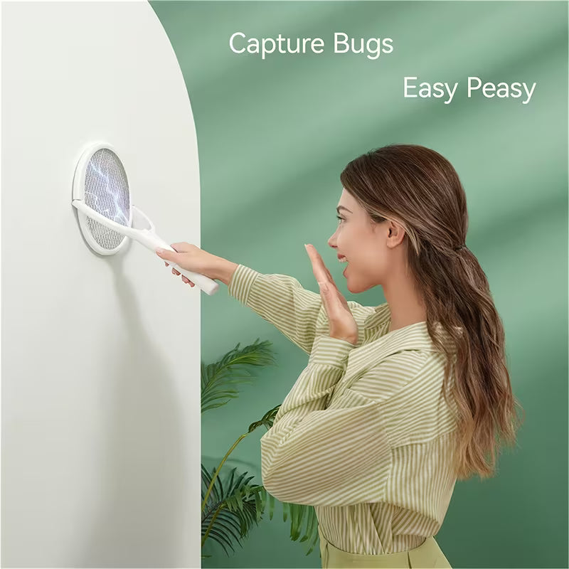 6-in-1 Electric Mosquito Swatter – Telescopic, 90° Rotating Grid, USB Rechargeable, UV Attraction