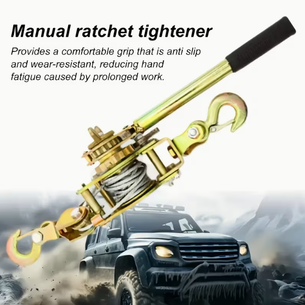Heavy-Duty Manual Winch with Steel Cable & 2 Hooks – 2-Ton Capacity, Portable, for Cargo Binding, Trailer & Equipment Transport