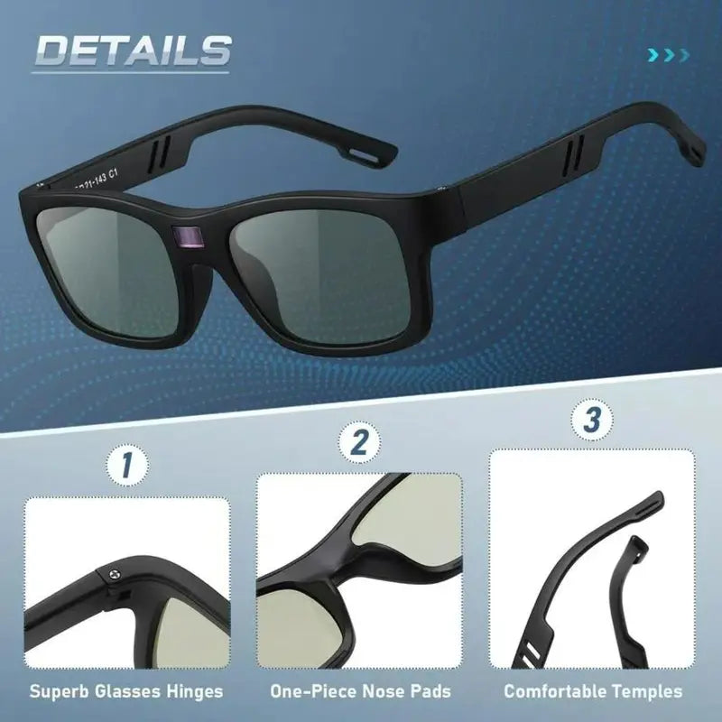 Square Color-Changing Polarized Sunglasses - UV Protection Smart Photochromic Auto-Tint Eyewear with Lightweight TR Frame for Men and Women