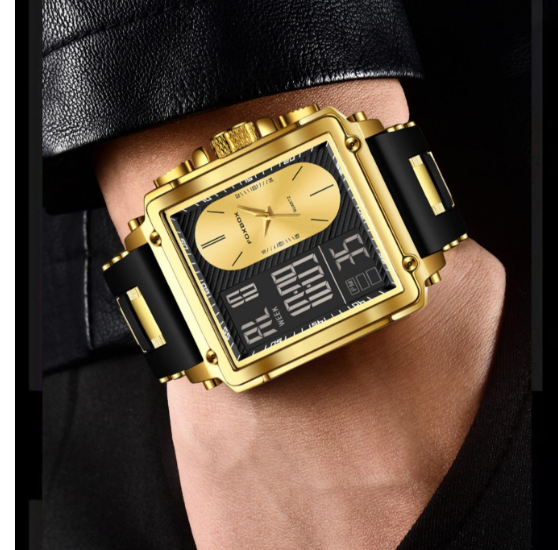Men's Square Quartz Watch – Digital-Analog, Waterproof, Trendy All-Match Design, Perfect for Parties & Daily Wear
