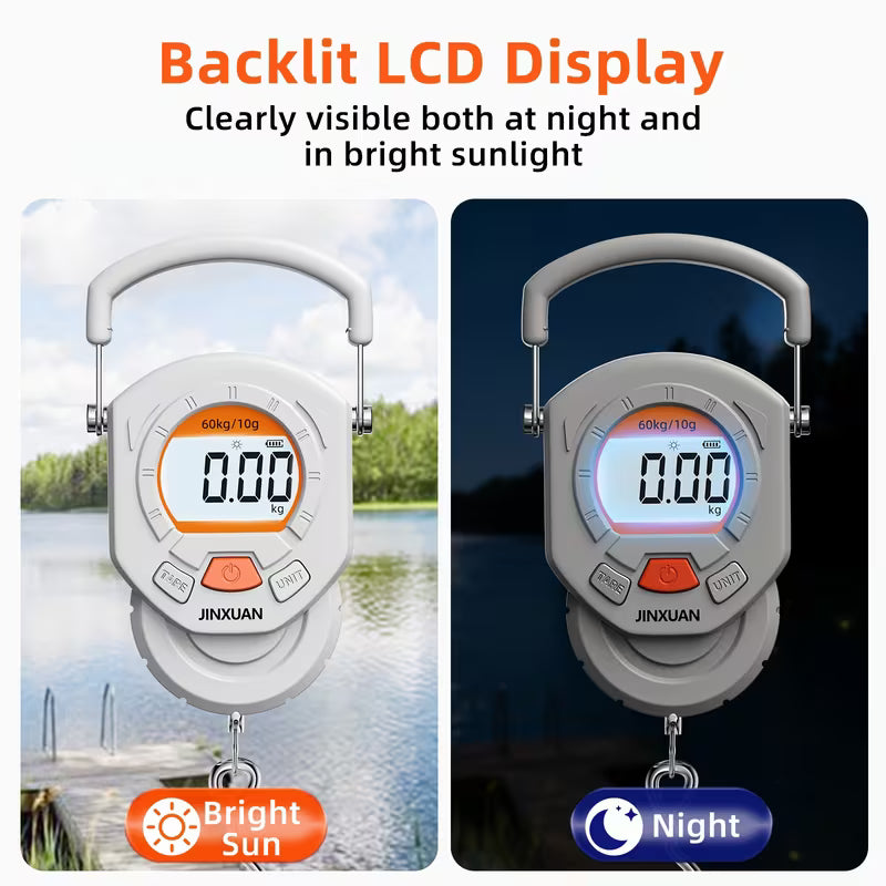 60Kg Digital Hanging Scale – Type-C Rechargeable, Foldable Steel Hook, Backlit LCD for Luggage & Fishing