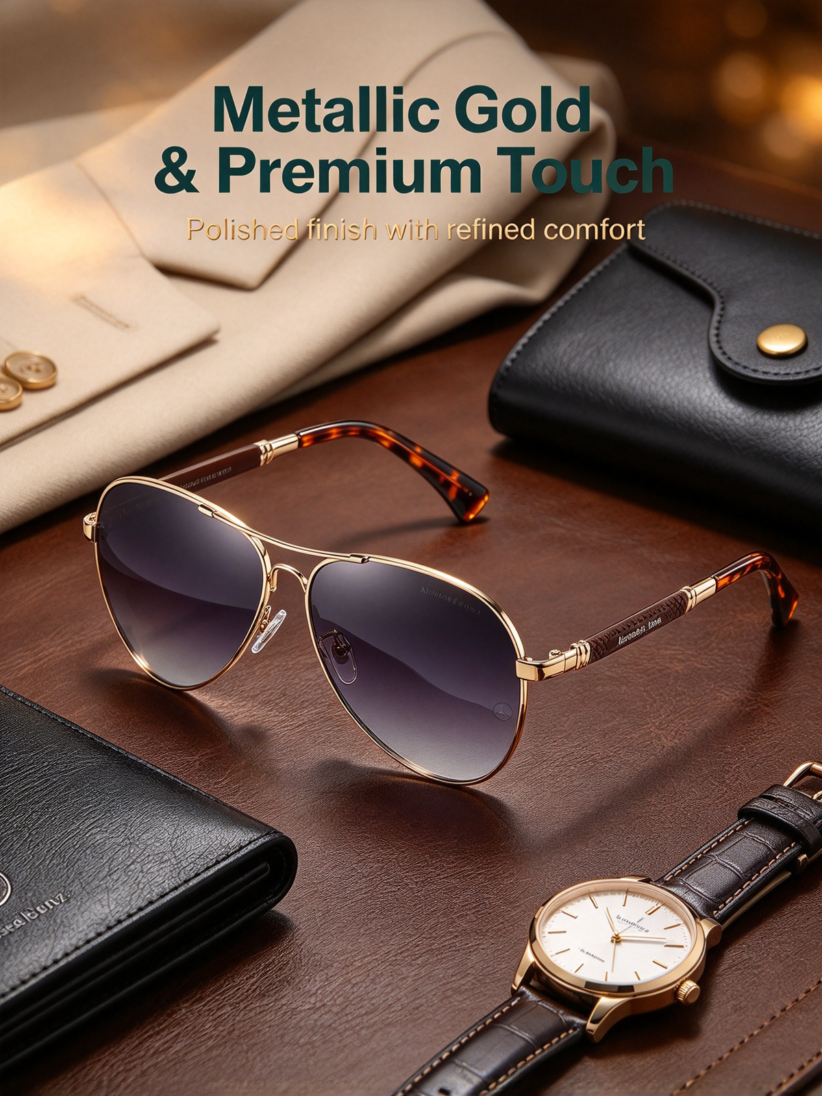 New Mercedes-Benz Men's Polarized Sunglasses - UV Protection Large Frame Memory Aviator Shades