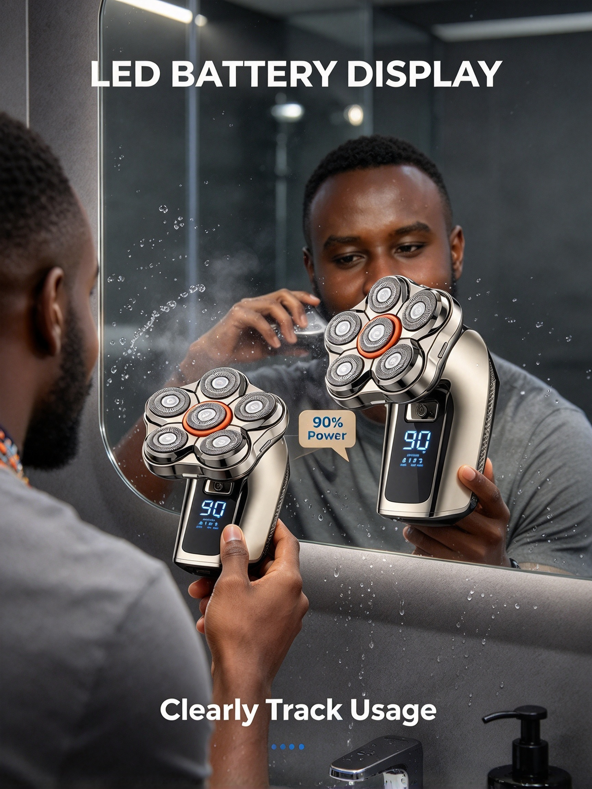Smart Type-C Washable Electric Shaver - Digital Display, Magnetic 6-Blade Head, 6-in-1 Grooming Razor