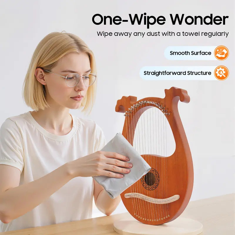 16-String Mahogany Wooden Harp Set 26x3.3x39cm - European Style with Tuner, Cloth and Accessories for Adults and Children