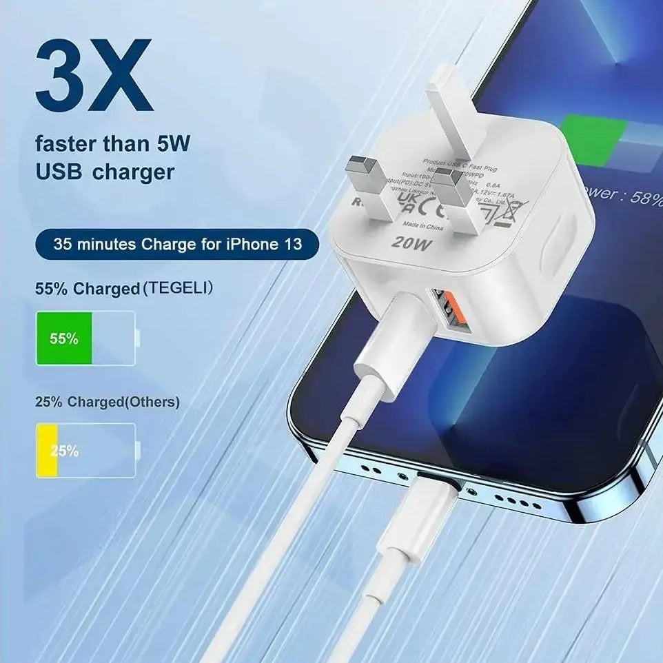 Buy 1 Get 1 Free 20W PD Fast Charging Adapter - Type-C and USB Dual-Port Wall Charger for iPhone and Android
