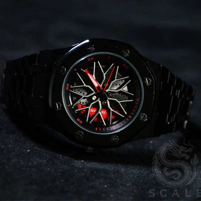 Men's Car Wheel Watch – Stainless Steel, Spinning Rim Hub Design, Japanese Quartz Movement, Water & Scratch Resistant, Carbon Fiber Racing Dial – Great Gift for Car Enthusiasts