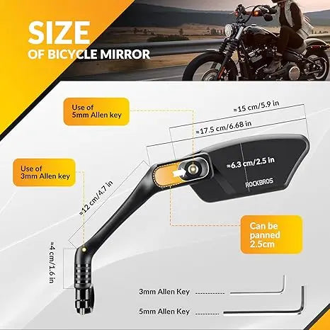 ROCKBROS HD Blast-Resistant Bike Mirror - 360° Adjustable Rear View Mirror for Handlebars, Fits 21-26mm, Easy Install Left and Right Side