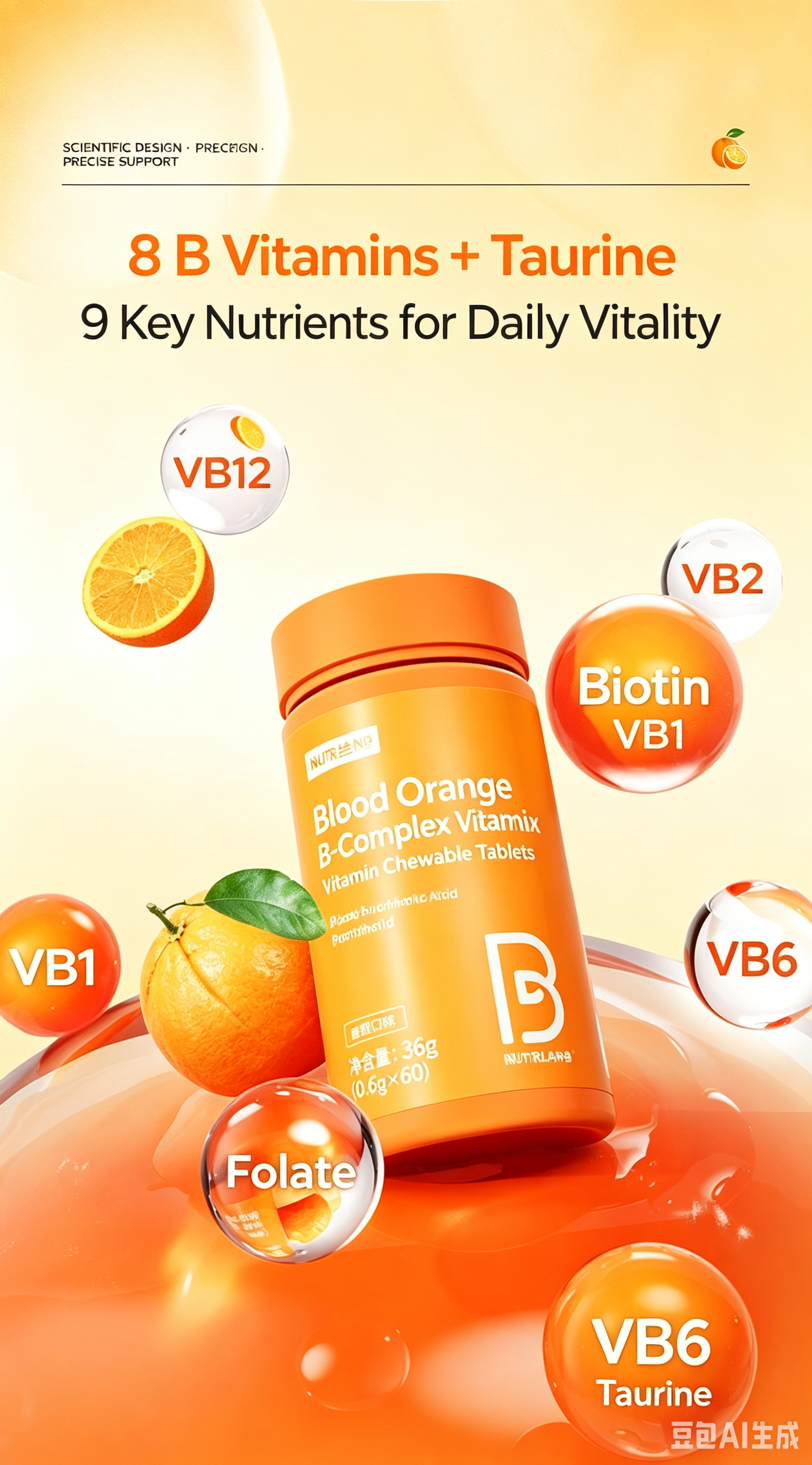 （5 Bottles (300g Total) | Ideal for 1-2 People per Cycle）Nutriland Blood Orange Vitamin B Complex Chewable Tablets (B1, B2, B6) - 100% Genuine