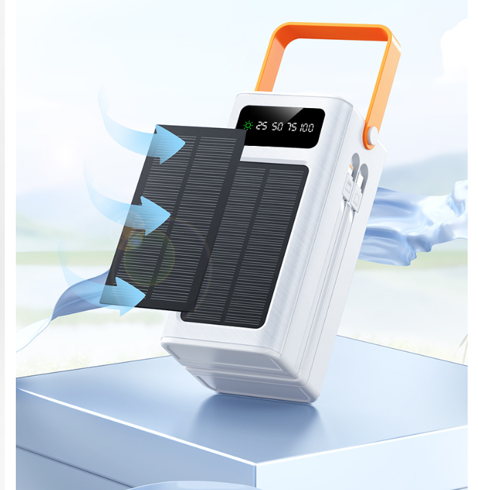 80000mAh Solar Power Bank with Flashlight – Fast Charging, USB-C, Built-in Cables, Digital Display – for iPhone, Android & Camping Gear
