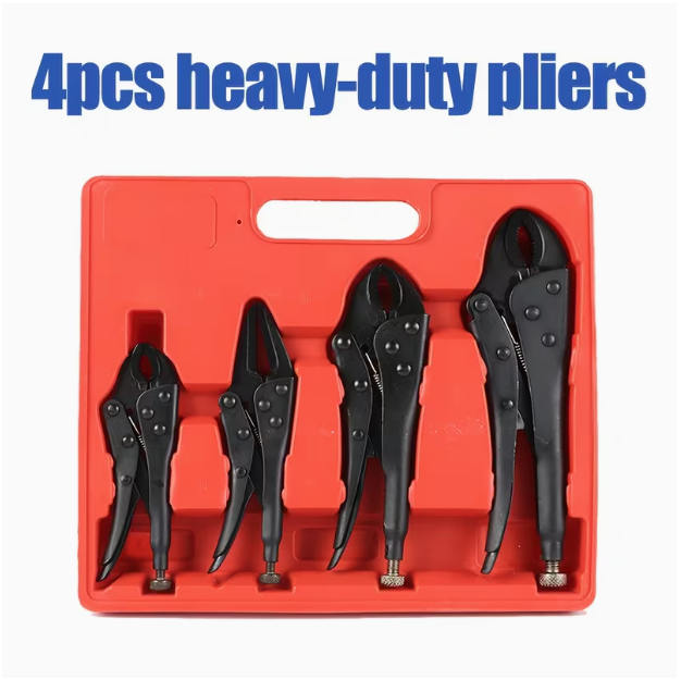 4-Piece Locking Pliers Set – Straight Jaw Grippers, High Carbon Steel, Wear-Resistant Vise Clamp Hand Tool