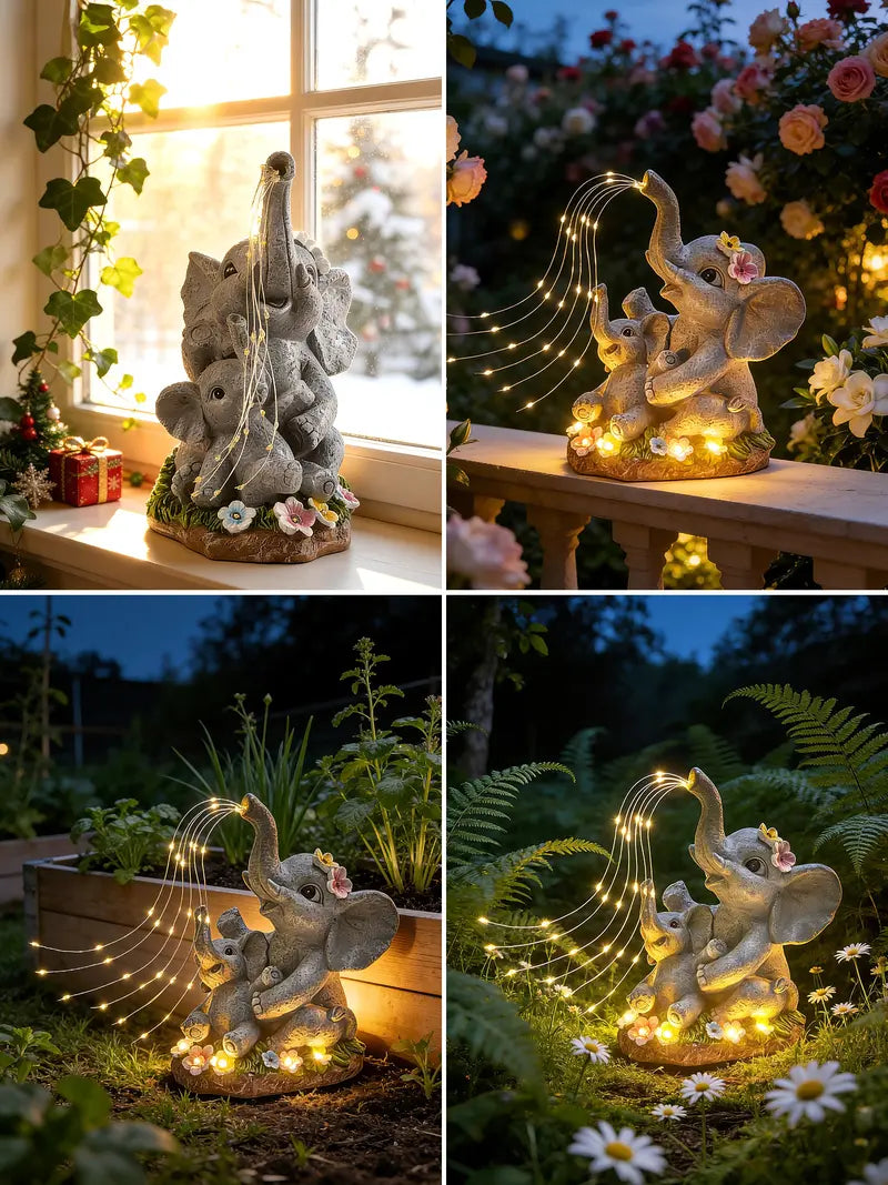 Solar Garden Decor Elephant Statues with Guitar Lights – Unique Outdoor Yard & Balcony Ornament, Great Gift for Mom, Birthday & Housewarming