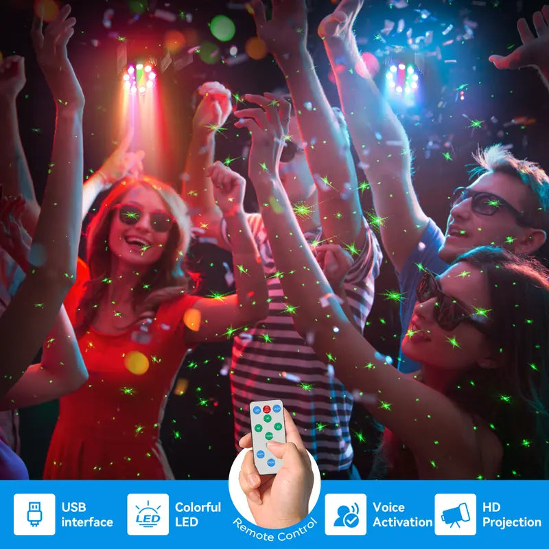 DJ Laser Party Projector - Adjustable RGB Lighting, 9 LED Strobes, Sound Sync and Remote Control for Bar, Stage and Dance Events