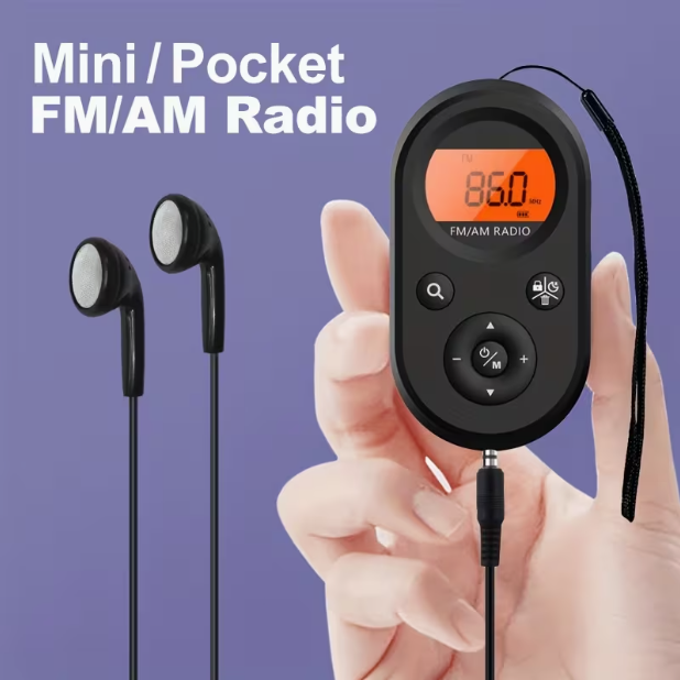 Portable AM/FM Pocket Radio – Rechargeable, Long Battery Life, Stereo Headphones, Backlit Display with Timer, for Hiking, Walking & Jogging
