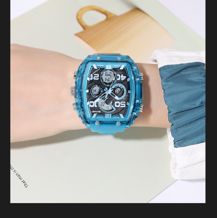 Unisex Ana-Digi Sport Watch – Tonneau Case, Silicone Band, 3 Time Zones, Stopwatch, Alarm, Countdown, LED Backlight, 5ATM Waterproof, Lightweight 61.1g – Ideal for Study, Workout & Everyday Wear