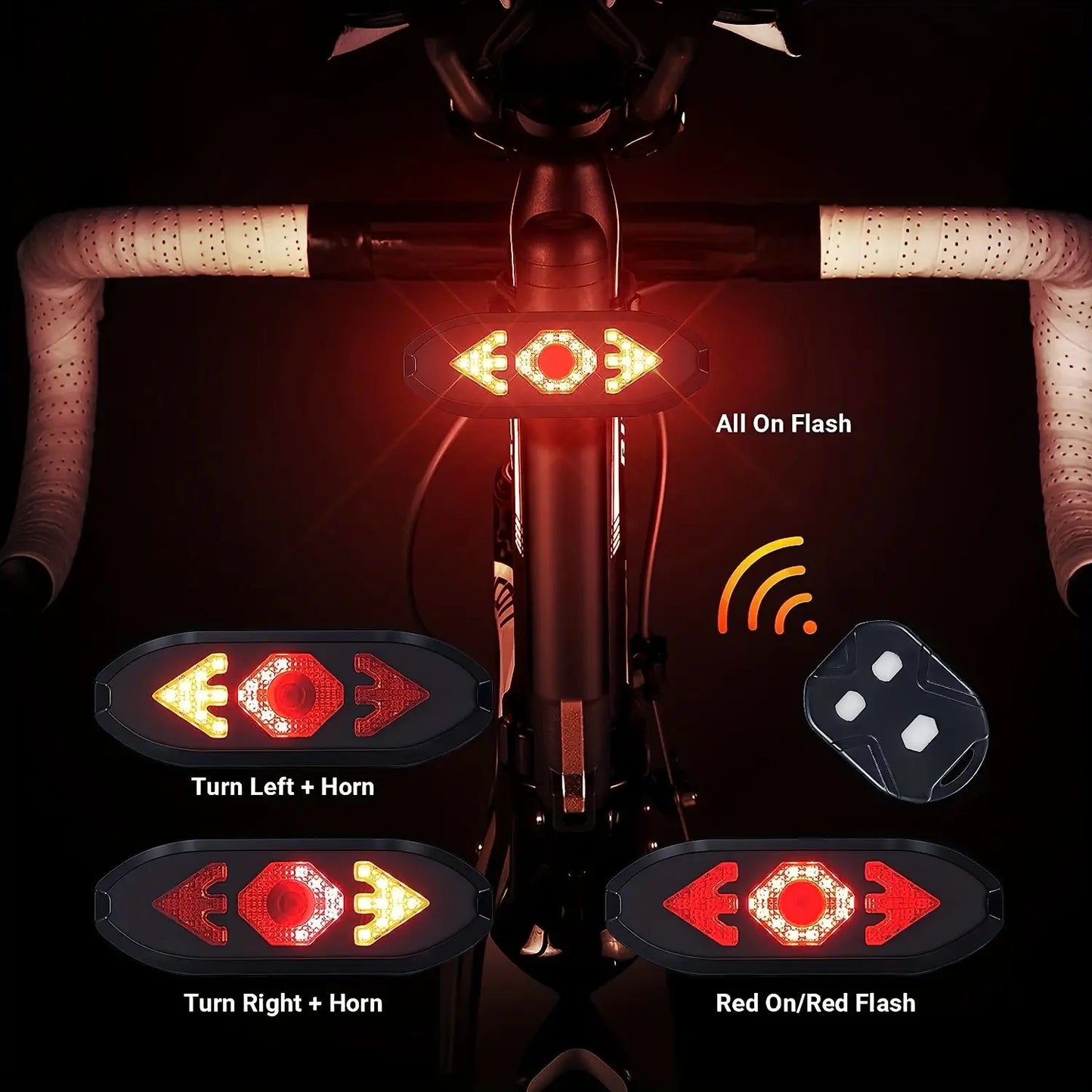 Bicycle Light with Remote Control Turn Signal - USB Rechargeable LED Taillight with Horn, Water Resistant Warning Light for Mountain Night Riding
