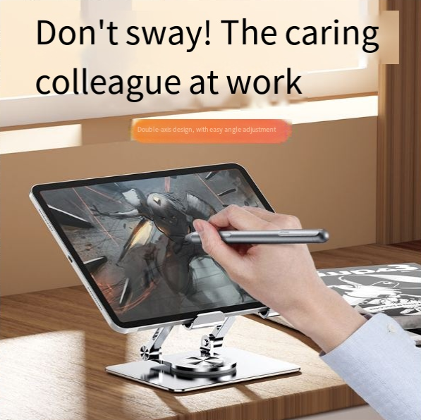 Silver 360° Rotatable Tablet Stand Holder, Adjustable Foldable Desktop Phone Stand, Compatible with 4.7-12 Inch Devices