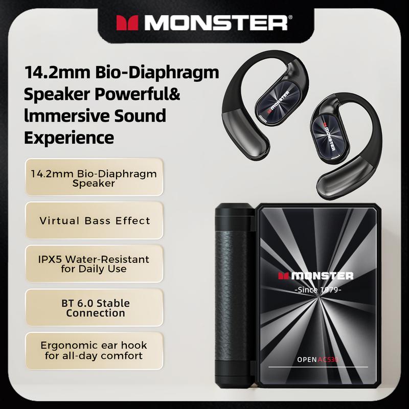 Black Monster Earbuds - Bluetooth with Dual-Fold Design, Noise Isolation - 145H Playtime Wireless Earbuds Bluetooth 6.0, IPX5 Waterproof & Sweatproof Wireless Earbuds, Ideal Traveling Gadgets & Electronic Gifts for Men and Women