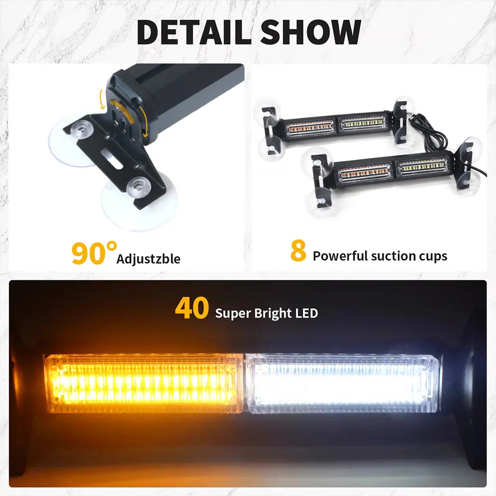 2-in-1 Car Windshield Warning Lamp Bar – Suction Cup Emergency Strobe Light with White & Yellow Flash, Traffic Warning Light for Cars & Trucks