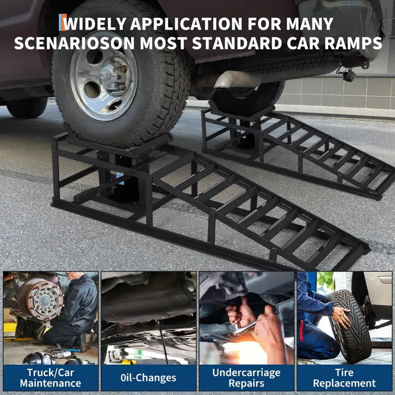 2-Piece Hydraulic Car and Truck Service Ramps - 11000 lbs (5 Tons) Low Profile Lift, Adjustable Height 9.8" to 16.21" for Oil Changes and Auto Repair