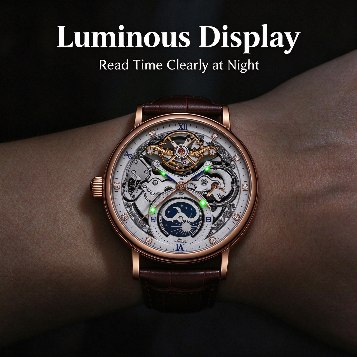 KINYUED Fully Automatic Mechanical Watch - Business Men's Tourbillon Mechanical Watch, Minimalist Luminous Business Wristwatch