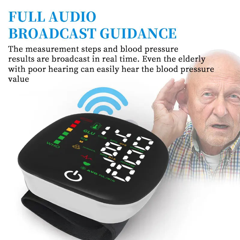 Wrist Blood Pressure Monitor with Voice Readout - 99x2 Memory, Large LED Display, Carrying Case for Family Healthcare