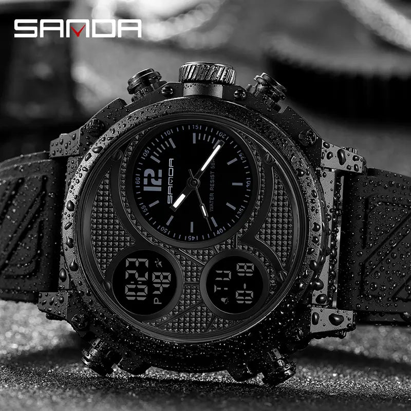 🔥 Clearance Sale – Order 1 Get 2 (One Black + One Black-Silver) 🔥 – Men's Fashion Sports Digital Watch, Waterproof Luminous Dial, Alarm & Date Display, Square Touch Display Chronograph, Trendy Multifunctional Vintage Design