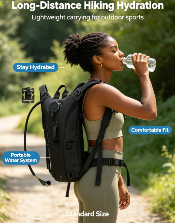 Outdoor Hiking Hydration Backpack – Long-Distance Sports Pack with 2 Free Hose Clips