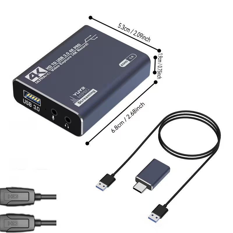 Aluminum Alloy Capture Card – 4K HDMI Loop Output, 1080P 60FPS with Mic for Gaming & Live Streaming