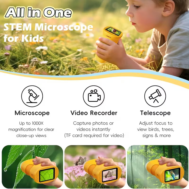 USB Digital Microscope – 1000X, 2" IPS Screen, 4K HD Photo & Video, Portable Educational Toy for Kids