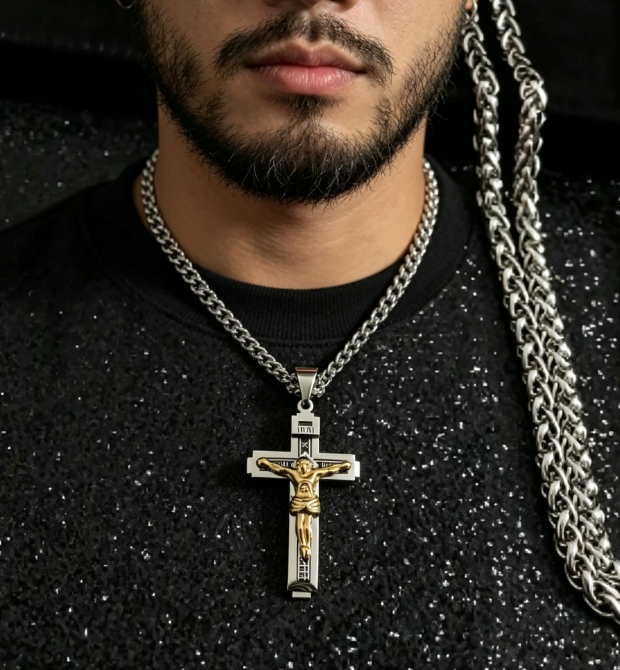 Cash on Delivery – Men's Minimalist Faith Cross Necklace – Stainless Steel with Inscriptions, Durable Fashion Accessory for Daily Wear, Gift for Men – Halo Accessories