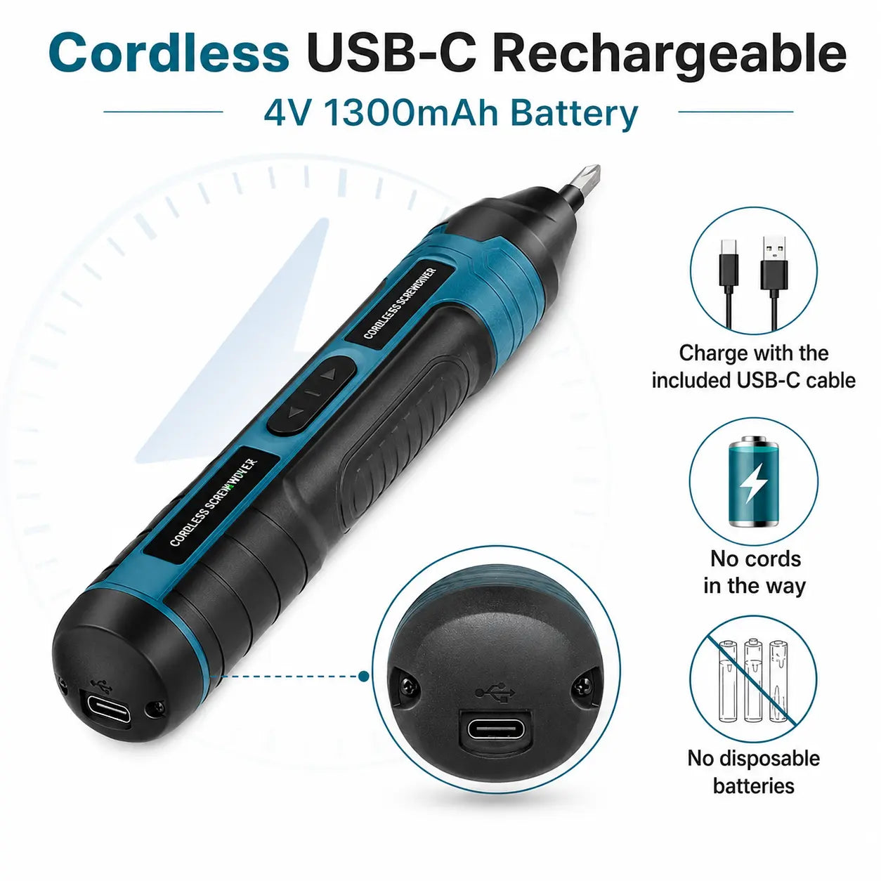 BoltWay 20-in-1 Electric Screwdriver Set - Rechargeable with Magnetic Bits and LED Light for DIY Repair