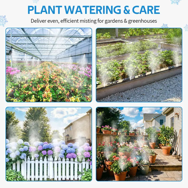 Heavy-Duty Brass Misting Kit - Automatic Cooling and Watering System with 18m (708 Inch) Hose, 3/4" Adapter, Nozzles and Adjustable Flow for Patio and Nursery