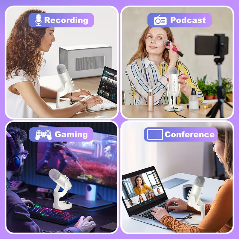USB Condenser Microphone – Plug & Play with Type-C, Headphone Out, Gain & Mute Control for Streaming