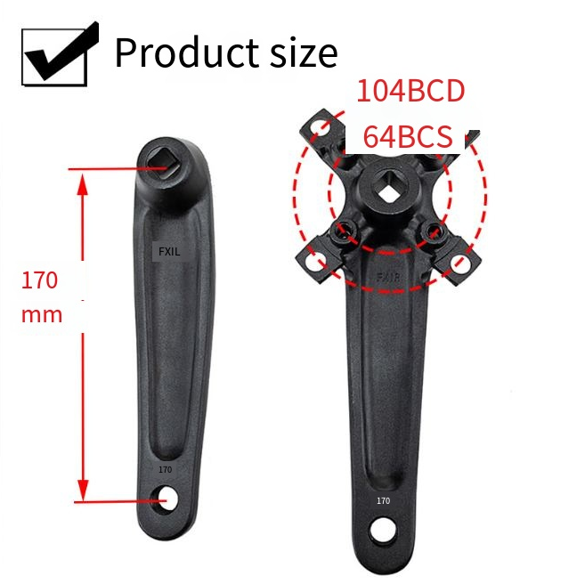 170mm Square Hole Crank – 104 BCD, for Single/Double/Triple Speed Crankset, Ultralight MTB Crank Part