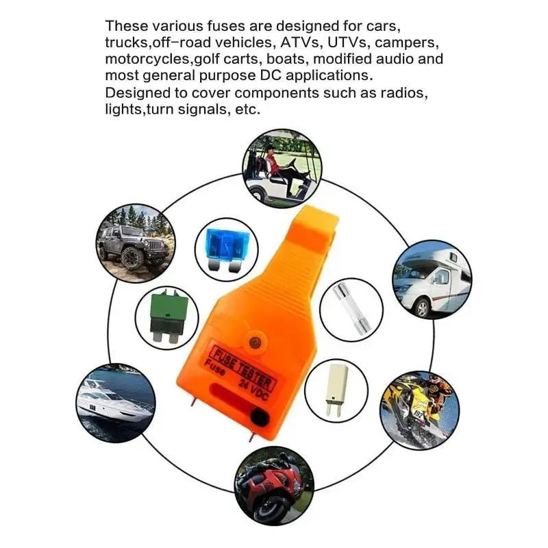 24V DC Car Fuse Tester & Puller – Test, Find & Remove Blown ATO/ATC/ATM Blade & Glass Tube Fuses, Essential Fuse Box Tool