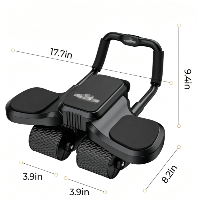 4-Wheel Ab Roller with Automatic Rebound - Adjustable Foam Elbow Support and Phone Holder for Home Gym Core Training