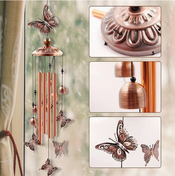 Metal Butterfly Wind Chime – Outdoor Garden, Patio & Yard Decor, Memorial Windchime for Front Door, Pathway & Backyard