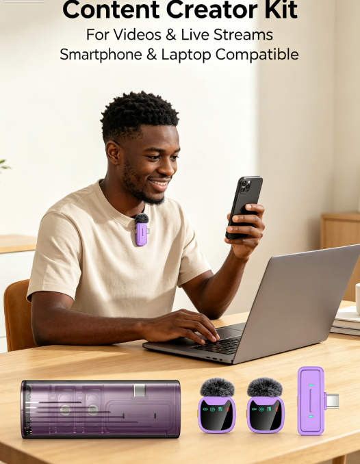 Dual Wireless Lavalier Microphone – LED Charging Case for Phones, Laptops, Streaming & Interviews