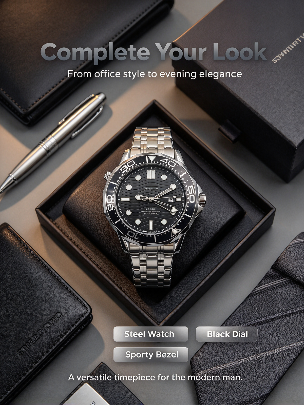 Seamaster 300 Style Automatic Mechanical Watch - Men's Business Wristwatch with Water Resistance and Luminous Hands