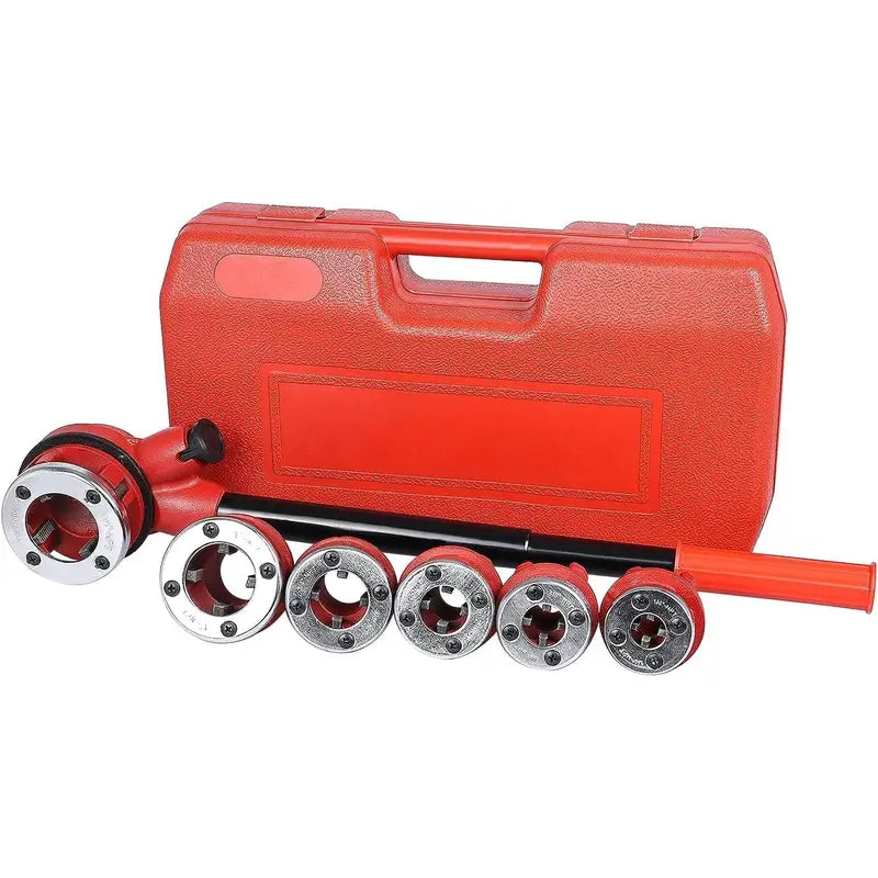Manual Ratchet Pipe Threader Kit with 6 Steel Dies 1/4"-1-1/4" - Threading Tool for Steel and Galvanized Iron Pipes