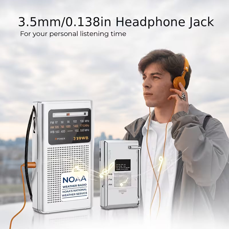 Portable Emergency Radio – NOAA Weather, AM/FM, Best Reception, Stereo Earphone Jack, 2xAA Battery