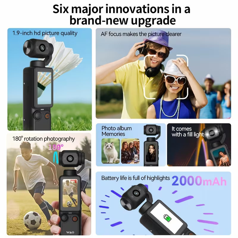 4K HD Pocket Camera, 180° Rotating, 100W Pixel, 2000mAh Battery, 1.9-Inch Screen, Webcam, USB-C Charging, 32G Memory Card, Mini Outdoor Sports Camera for Cycling