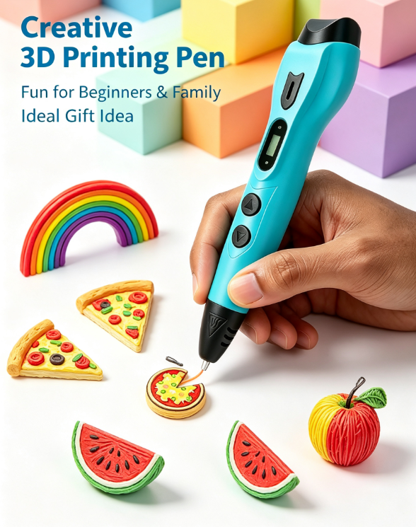 3DLNK 3D Printing Pen – No-Clog Nozzle, 10 Colors PLA Filament (50M), Storage Bag & Gift Box