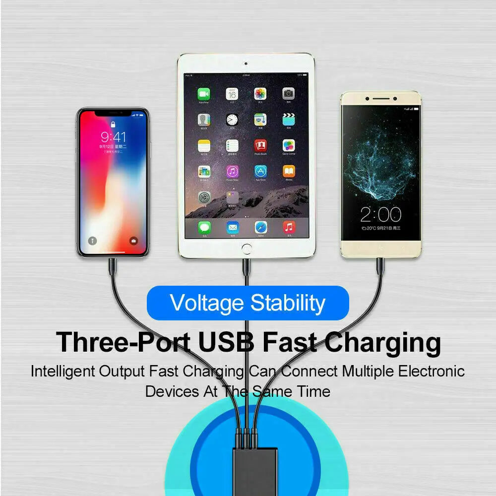 2-Pack 3-Port USB Wall Fast Charger QC 3.0 - LED Display Quick Charge for iPhone, Samsung, LG and Android