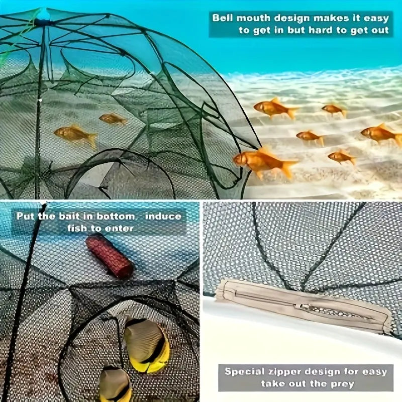 5-Piece Hexagonal Fish Trap Set - 6-Hole Design, Durable Nylon Mesh for Shrimp, Crabs and Fish, Portable Outdoor Fishing Gear
