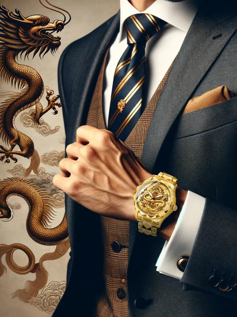 Men's Business Rhinestone Dragon Totem Watch – Minimalist Design, Fashionable for Party & Daily Wear, Great Gift Idea