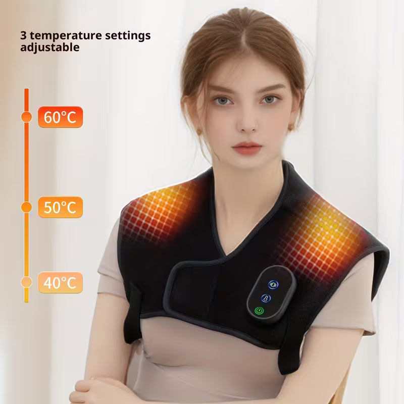 Portable USB Shoulder Massager – Heating & Vibration, 3-Speed Adjustable for Neck & Back