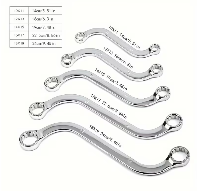 5-Piece S2S Double-Ended Allen Wrench Set – 140-240mm Combination Ring Spanner, Curved Steel Fastener Repair Tools, Washable