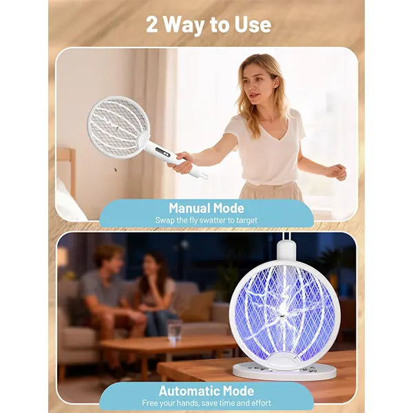 Cash on Delivery ✈ 2 in 1 Mosquito Killer Racket, 4000V Foldable Electric Fly Swatter with Charging Base & Purple Light, Rechargeable 1800mAh Bug Zapper Indoor for Home, Patio, Backyard, Camping Use
