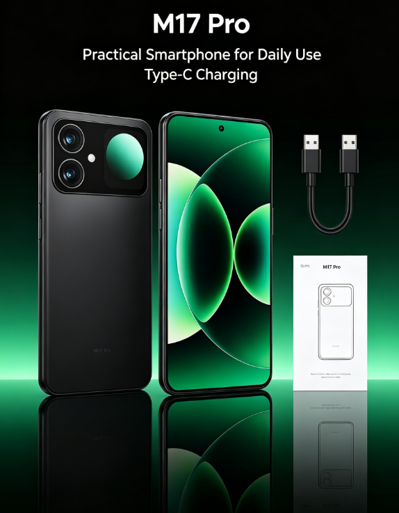 M17 Pro Smartphone – 6.56" HD+, 4GB+1024GB, Android 13, 13MP Dual Camera, 4000mAh, Dual Type-C Unlocked